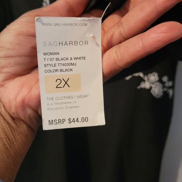 Women's 2X linen blend black white flora embroidered tunic blouse top plus size - Picture 6 of 14